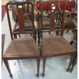 Pair of Edwardian mahogany inlaid bedroom chairs on square tapering legs and spade feet.