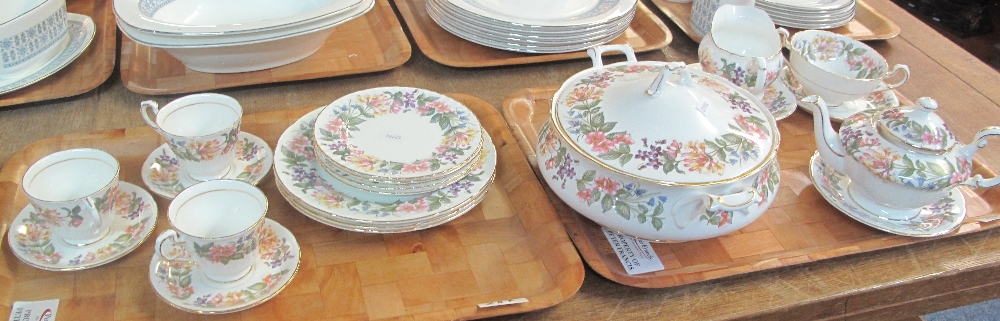 Two trays of Paragon china 'Country Lane' teaware items comprising: teapot; teacups and saucers;