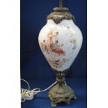 Opaline glass lamp base with printed Classical figure decoration and cast metal mount and base. (B.