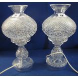 Pair of Waterford cut lead crystal glass, hob nail design, table lamps and shades. (2) (B.P.