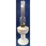 Early 20th Century single burner oil lamp with opaline glass reservoir and pedestal base,