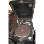 Black leatherette covered wind-up table gramophone. (B.P. 24% incl.