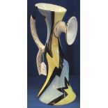 Old Ellgreabe Pottery hand painted abstract zigzag design vase by Lorna Bailey, signed to base. (B.