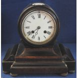 19th Century ebonised wood, drum head, two train mantel clock. (B.P. 24% incl.