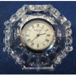 Waterford cut lead crystal boudoir clock with quartz movement and printed Roman face. (B.P.