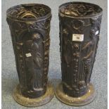 Pair of bronzed, repousse decorated stick stands with Classical figure designs. (2) (B.P. 24% incl.
