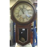 Early 20th Century American two train drop dial wall clock with painted face and seconds dial. (B.P.