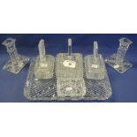 Art Deco design moulded glass dressing table set comprising: tray; pin dish; two jars with covers;