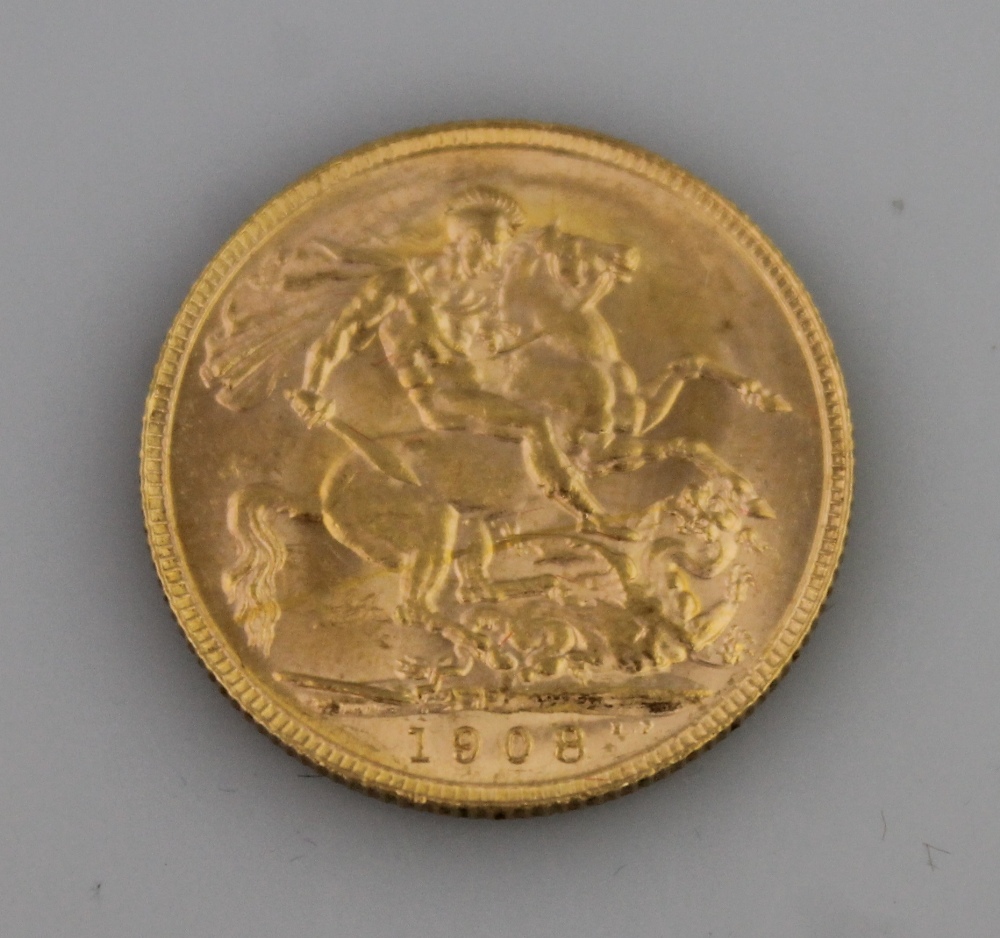 EDWARD VII 1908 GOLD SOVEREIGN, Perth Mint. (B.P. 24% incl. VAT) CONDITION REPORT: Wear surface