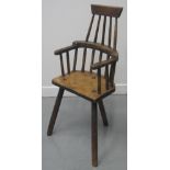 RARE 19TH CENTURY WELSH PRIMITIVE ASH AND ELM FIRESIDE CHILD'S ARMCHAIR with comb back,