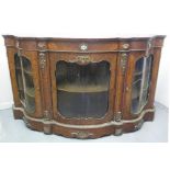 LARGE VICTORIAN INLAID WALNUT CREDENZA having overall gilt metal foliate mounts with painted