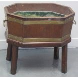 18TH CENTURY MAHOGANY BRASS BOUND, OCTAGONAL CELLARETTE, having lift out lead tray, brass carrying