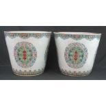 PAIR OF LARGE CHINESE STONEWARE PORCELAIN STRAIGHT SIDED, TAPERING, FISH BOWLS OR JARDINIERE,