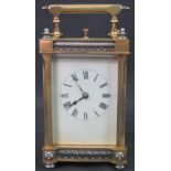 GOOD QUALITY FRENCH GILT BRASS AND WHITE METAL PRESENTATION CARRIAGE CLOCK, the gourd shaped case