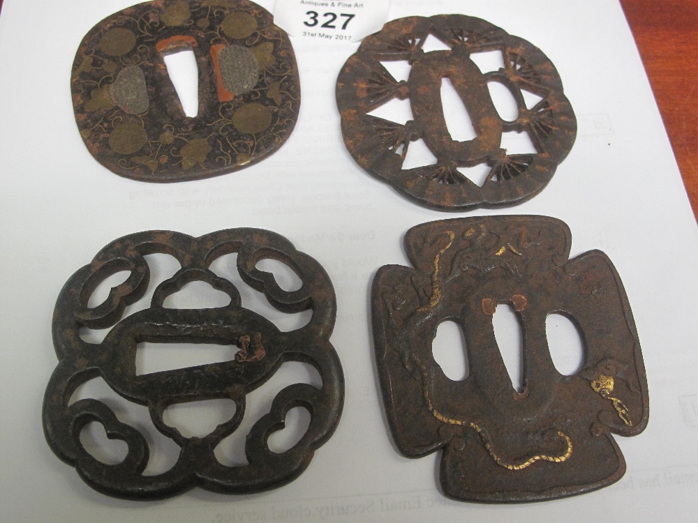 GROUP OF SIX JAPANESE IRON TSUBA SWORD GUARDS of various pierced forms, - Bild 3 aus 4