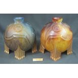 PAIR OF MODERN DAUM FRENCH 'SALAMBO' VASES: 'Night' and 'Day' in moulded thick heavy glass, in