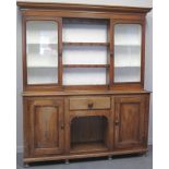 19TH CENTURY WELSH OAK, CABINET BACKED, DOG KENNEL DRESSER, having moulded cornice over pair of