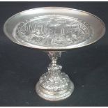 CLASSICAL STYLE SILVER COMPORT, the circular top repousse decorated with a Greco Roman scene of