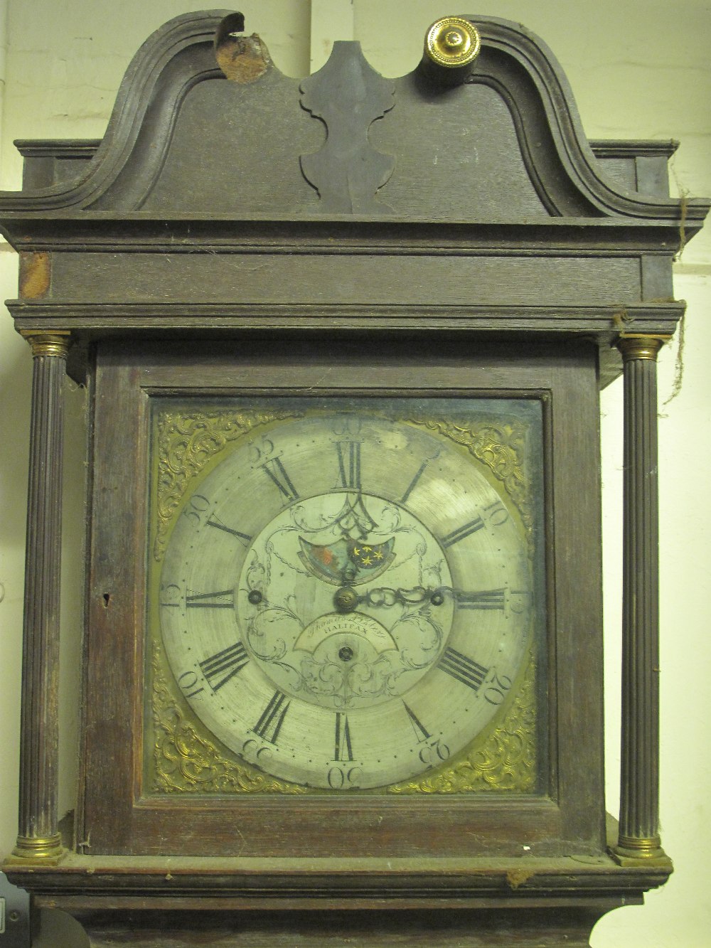 18TH CENTURY THREE TRAIN OAK LONG CASE CLOCK, face marked: 'Thomas Lister of Halifax', the case with