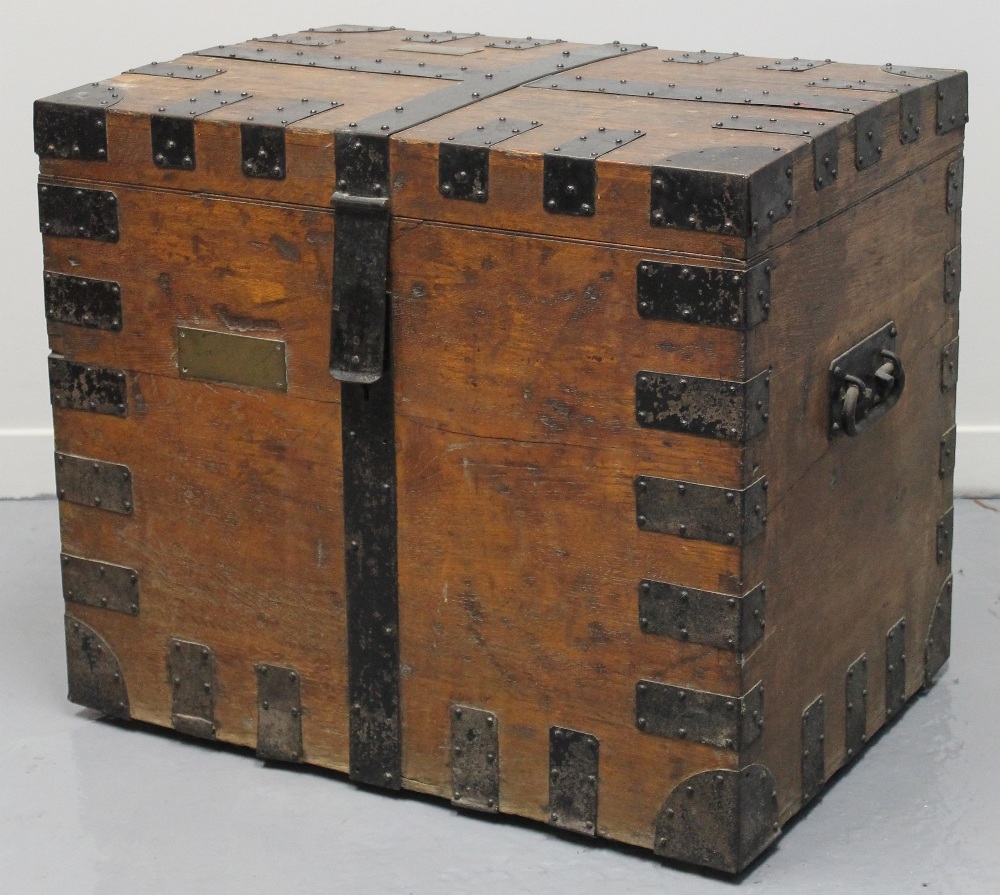 19TH CENTURY OAK SILVER CHEST, having metal mounts and fittings overall,