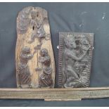 17TH CENTURY CARVED OAK ARCHITECTURAL SCULPTURAL FRAGMENT, carved in relief with two female