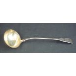 GEORGIAN SILVER FIDDLE PATTERN LADLE with engraved initials. 9oz Troy. Hallmarked: London, 1821. (