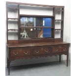 LATE 18TH CENTURY OAK DRESSER BASE, having thee cross banded drawers under a moulded edged top above