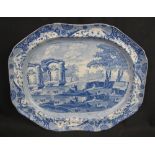 19TH CENTURY SPODE POTTERY LARGE OVAL BLUE AND WHITE TRANSFER PRINTED MEAT DISH, with the 'Italian