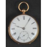 18CT GOLD, OPEN FACED, ENGINE TURNED POCKET WATCH marked: James Hanymon and Son, Northampton Square,