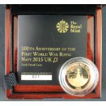 100TH ANNIVERSARY OF THE FIRST WORLD WAR ROYAL NAVY 2015 UK £2 GOLD PROOF COIN, limited edition