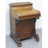 VICTORIAN WALNUT PIANO FRONTED HARLEQUIN DAVENPORT,