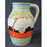 CLARICE CLIFF WILKINSON POTTERY RIBBED LOTUS JUG, hand painted 'Bizarre' series in 'Tulips' pattern,