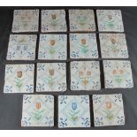 SET OF FIFTEEN 18TH CENTURY DUTCH DELFT TILES, having blue stylised foliate borders and blue,