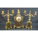 19TH CENTURY FRENCH, ORMOLU MOUNTED CLOCK GARNITURE, the balloon shaped,