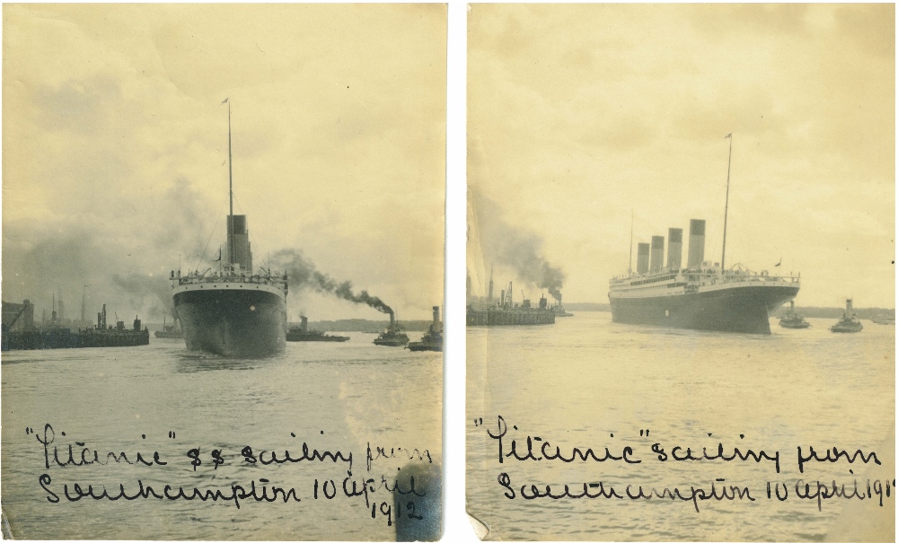 TWO RARE HAND ANNOTATED SMALL BLACK AND WHITE PHOTOGRAPHS OF THE 'SS TITANIC', - Image 14 of 19