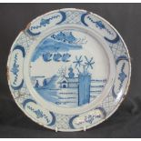 18TH CENTURY DUTCH DELFT TIN GLAZED, EARTHENWARE, POTTERY PLATE, overall decorated with underglaze