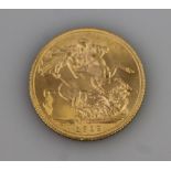 GEORGE V 1912 GOLD SOVEREIGN. (B.P. 24% incl. VAT) CONDITION REPORT: Surface wear and scratches with