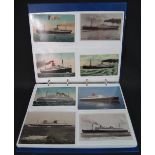 FIVE ALBUMS OF SHIP POSTCARDS with liners and freighters including: Cunard White Star Line