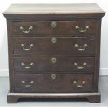 18TH CENTURY OAK STRAIGHT FRONTED CHEST of four graduated drawers on a later platform base, with