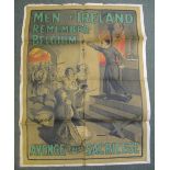 SCARCE IRISH FIRST WORLD WAR PERIOD RECRUITING POSTER, 'MEN OF IRELAND REMEMBER BELGIUM,