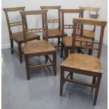 HARLEQUIN SET OF SIX (5+1) WELSH OAK COUNTRY DINING CHAIRS with ball and rail backs, solid seats and