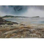 JOHN CLEAL, (Welsh, 1929-2007), 'Newport Sands', signed, watercolours, labelled verso. 50 x 70cm.