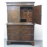 18TH CENTURY WALNUT MARQUETRY INLAID TWO STAGE CABINET ON CHEST,