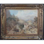 CONTINENTAL SCHOOL, (19th Century), valley with water mill and figures,