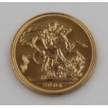 ELIZABETH II GOLD SOVEREIGN dated: 2004. (B.P. 24% incl. VAT) CONDITION REPORT: Good overall