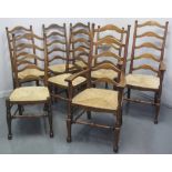 SET OF EIGHT (6+2) 20TH CENTURY LADDER BACKED DINING CHAIRS, in 19th Century style, of mixed