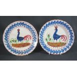 PAIR OF 19TH CENTURY LLANELLY POTTERY COCKEREL PLATES,