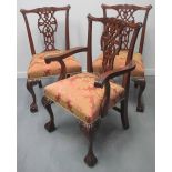 GOOD SET OF REPRODUCTION MAHOGANY CHIPPENDALE STYLE DINING CHAIRS, all with foliate and shell