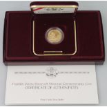 UNITED STATES MINT FRANKLIN DELANO ROOSEVELT MEMORIAL COMMEMORATIVE PROOF GOLD $5 COIN in fitted box