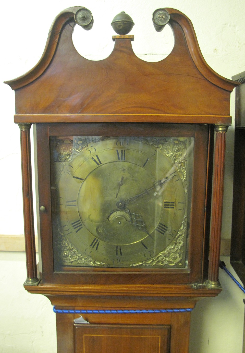 18TH CENTURY 30 HOUR BRASS FACED LONG CASE CLOCK, marked: Joseph Geller of Bath, in a later mahogany